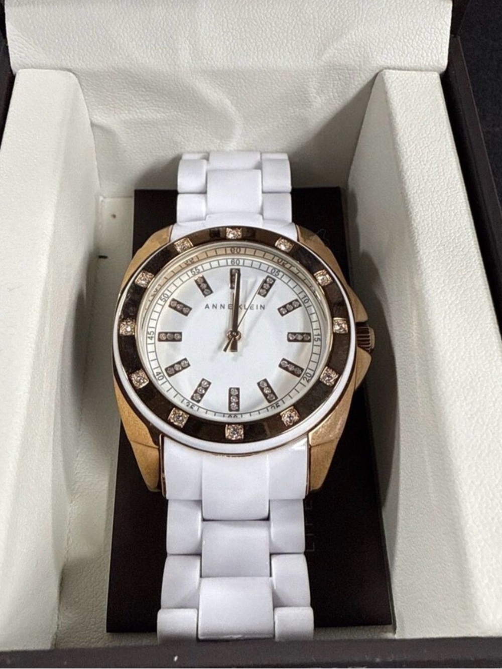 AnneKlein White & Rose Gold Women’s Watch inbox. Excellent condition.New battery